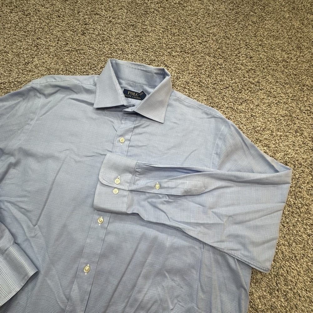 Polo Ralph Lauren Size 17 32/33 Blue Check Fit Button Up Dress Shirt